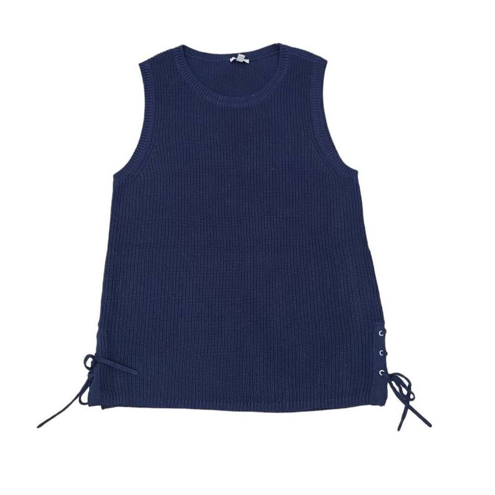 Talbots Sweater Tank Top Womens Large Blue Knit Sleeveless Round Neck Thermal‎